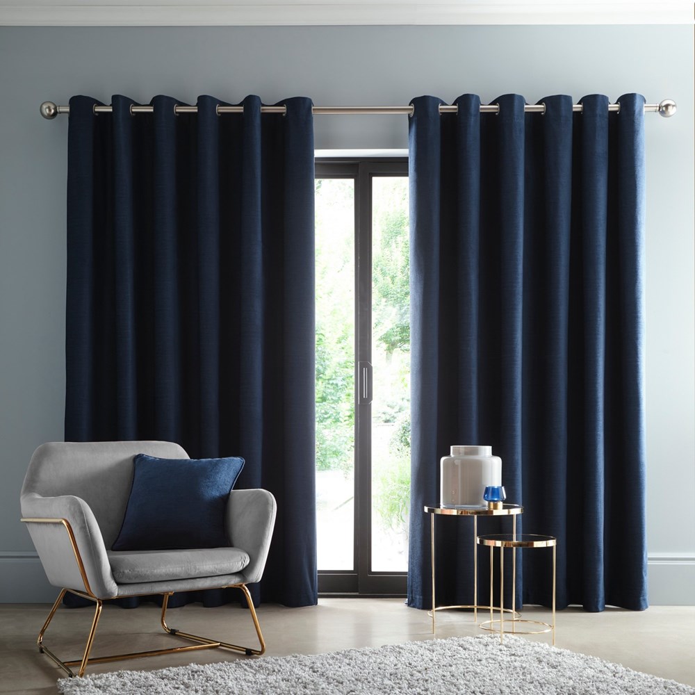 Arezzo Plain Blackout Curtains By Clarke And Clarke in Midnight Blue